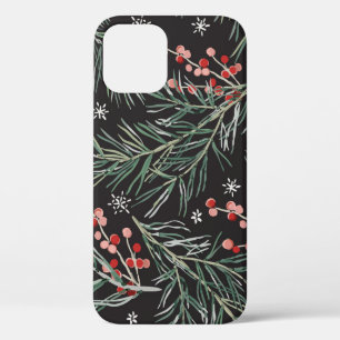 Christmas Pine Twigs Black Background iPhone 12 Case