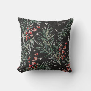 Christmas Pine Twigs Black Background Cushion