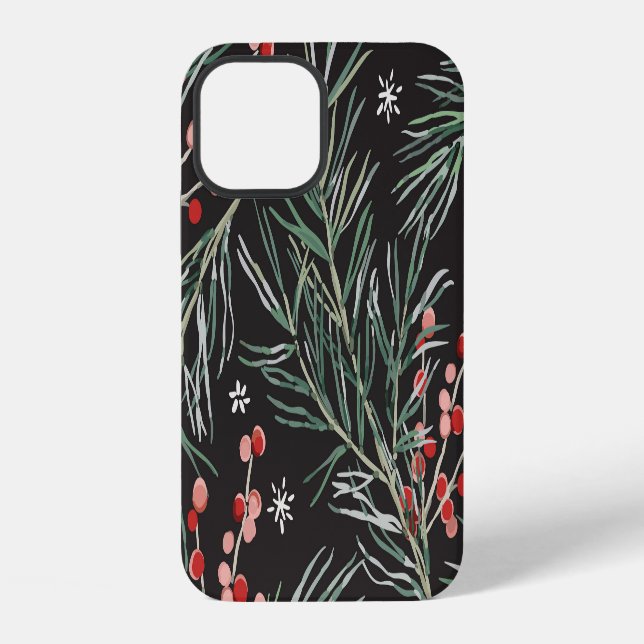 Christmas Pine Twigs Black Background iPhone Case (Back)