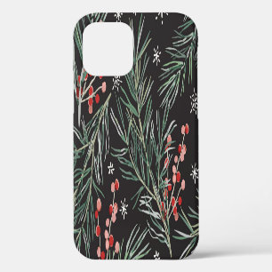 Christmas Pine Twigs Black Background iPhone 12 Case