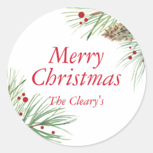 Christmas Pine Watercolor   2016 Chrismas Classic Round Sticker