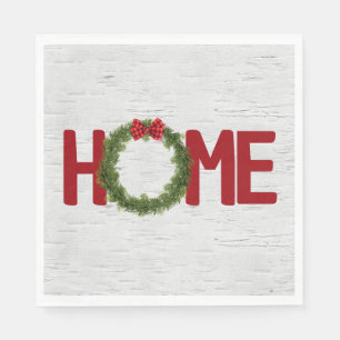 Christmas Pine Wreath and Home Text On Birch Napkin