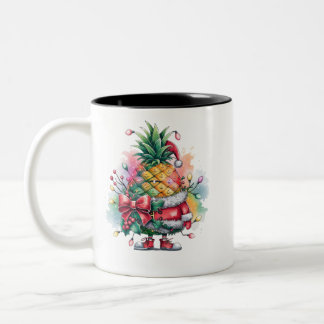 Christmas pineapple tree watercolor Two-Tone coffee mug