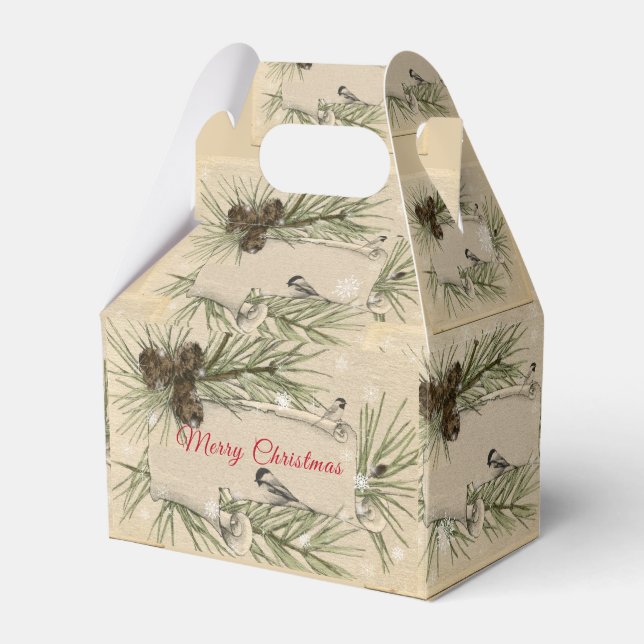 Christmas Pinecones Snowflakes Birds Favour Box (Front Side)