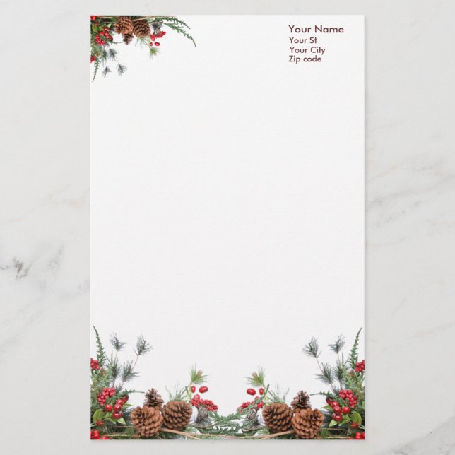 christmas pinecones stationery (Front)