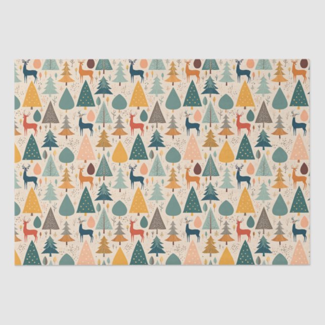 Christmas pines and deer pattern  tissue paper (Front)