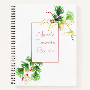 Christmas Pines with Gold Leaves Recipe Book