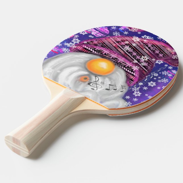 Christmas Ping Pong Paddle Gnome In Purple Hat (Front Angle)