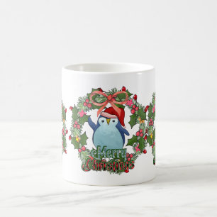CHRISTMAS PINGUIN WITH WREATH COFFEE MUG