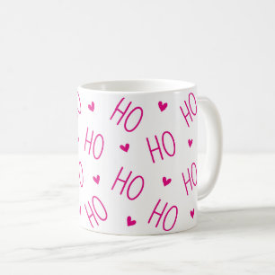 Christmas Pink and White Coffee Mug Ho Ho Ho Heart