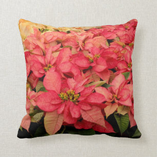 Christmas Pink and Yellow Poinsettia Throw Pillow