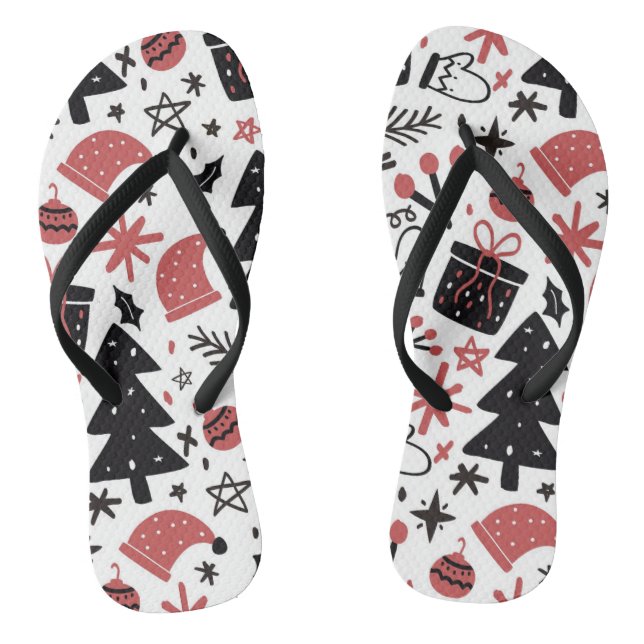 Christmas Pink Black Holidays Stylish Flip Flops (Footbed)