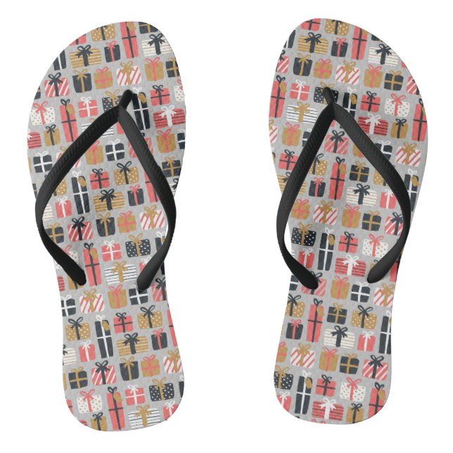 Christmas Pink Black Holidays stylish Flip Flops (Footbed)