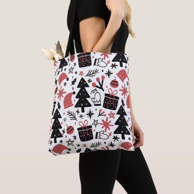 Christmas Pink Black Pattern Holidays Tote Bag (Close Up)