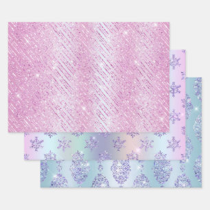 Christmas Pink Blue Purple Sparkle Design Wrapping Paper Sheet