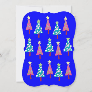 Christmas Pink & Blue Trees Flat Greeting Card