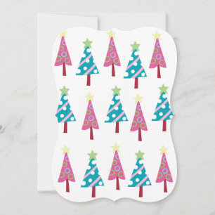 Christmas Pink & Blue Trees Flat Greeting Card