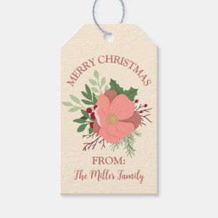 Christmas Pink Botanical Personalised Name Gift Tags