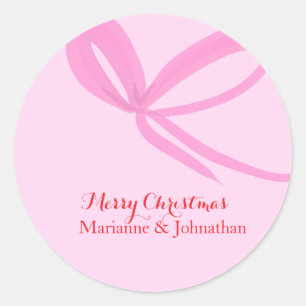 Christmas Pink Bows Hand Drawn Classic Round Sticker