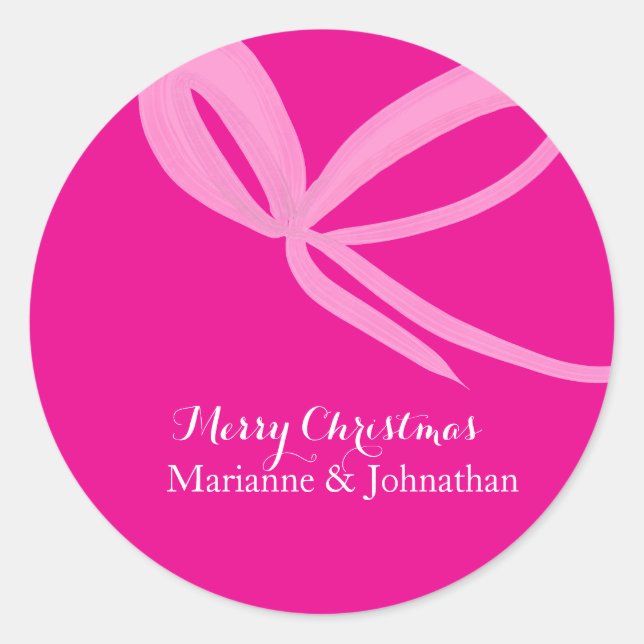 Christmas Pink Bright Bows Hand Drawn Classic Round Sticker (Front)