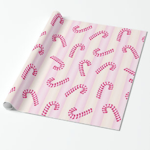 Christmas Pink Candycanes Pattern Wrapping Paper