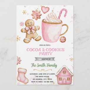 Christmas pink Cookies and Cocoa invitation