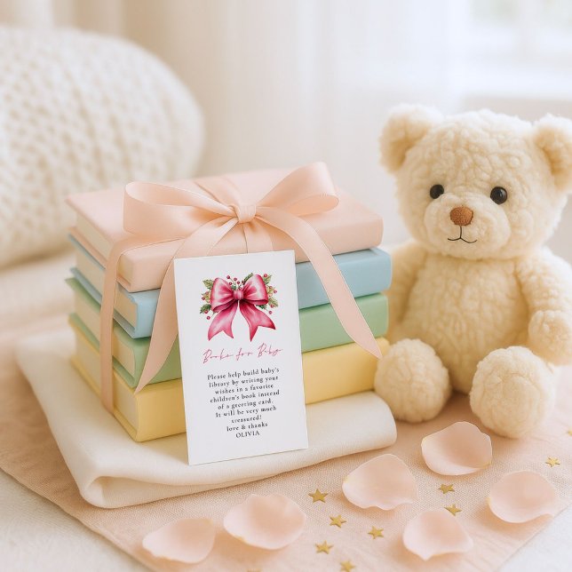 Christmas Pink Coquette Bow Books for Baby Shower  Enclosure Card (Creator Uploaded)