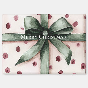 Christmas Pink Dots Green Ribbon & Bow   Magnet