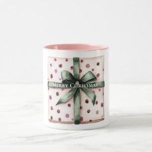 Christmas Pink Dots Green Ribbon & Bow   Mug