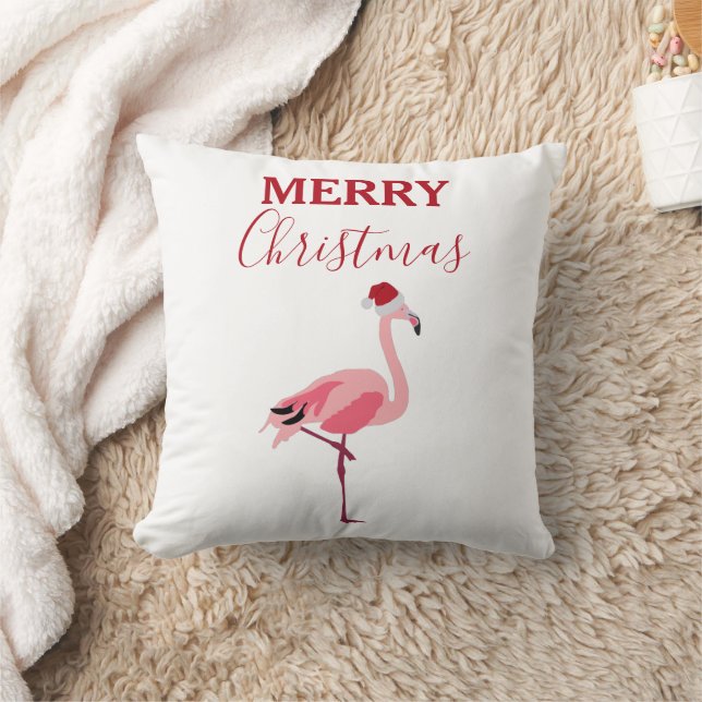 Christmas Pink Flamingo Bird with Santa Hat Cushion (Blanket)