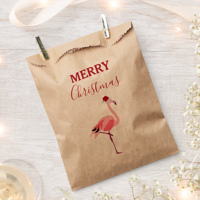 Christmas Pink Flamingo Bird with Santa Hat Favour Bags (Clipped)
