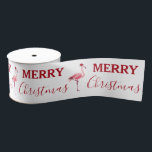 Christmas Pink Flamingo Bird with Santa Hat Grosgrain Ribbon<br><div class="desc">A funny pink flamingo getting in the Christmas spirit by wearing a Santa hat. A unique summer tropical Christmas ribbon that will make your friends and family giggle. Ideal tropical Summer beach Xmas design for your Christmas decor and gifts. Customise the text and make it your own.</div>