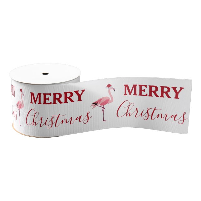Christmas Pink Flamingo Bird with Santa Hat Grosgrain Ribbon (Spool)