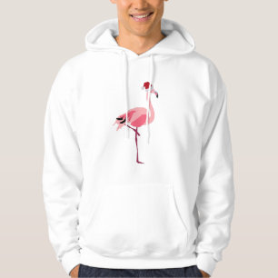 Christmas Pink Flamingo Bird with Santa Hat Hoodie