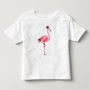 Christmas Pink Flamingo Bird with Santa Hat Toddler T-Shirt