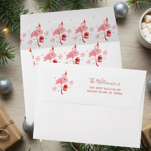 Christmas Pink Flamingo Custom Address Envelope