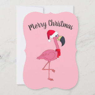 Christmas Pink Flamingo Flat Card w/Envelope