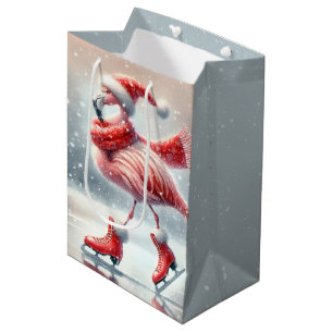Christmas Pink Flamingo Ice Skating Medium Gift Bag