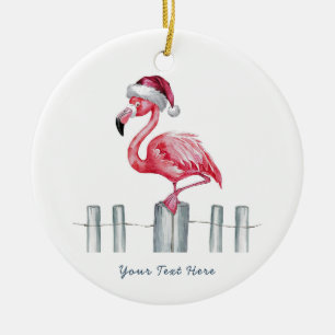 Christmas Pink Flamingo in Santa Hat Personalized Ceramic Tree Decoration