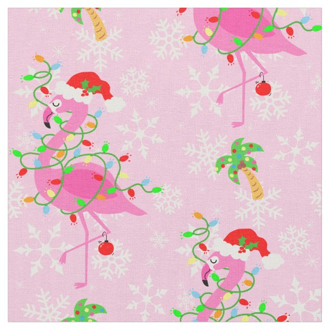 Christmas Pink Flamingo Pattern Fabric (Close Up)