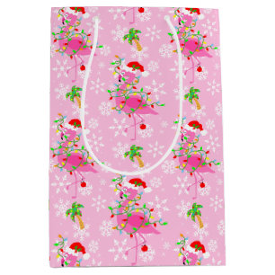 Christmas Pink Flamingo Pattern Medium Gift Bag