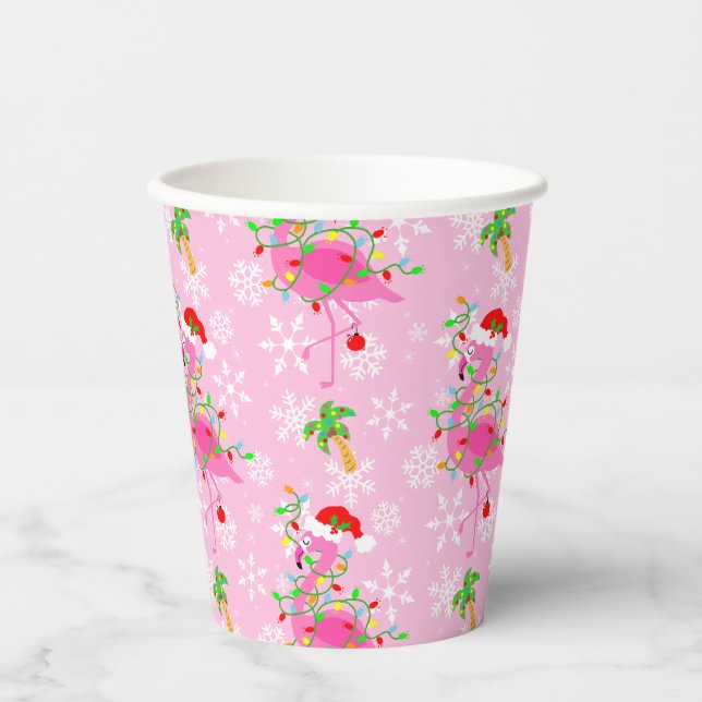 Christmas Pink Flamingo Pattern Paper Cups (Front)