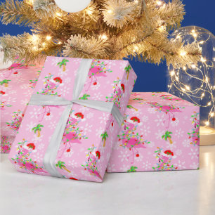 Christmas Pink Flamingo Pattern Wrapping Paper