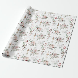 Christmas Pink Floral Ballerina and Swan Gift Wrapping Paper