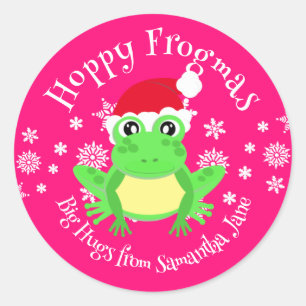 Christmas Pink Frog Santa Hat Cute Cartoon Classic Round Sticker