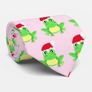 Christmas Pink Frog Santa Hat Pattern Novelty Tie