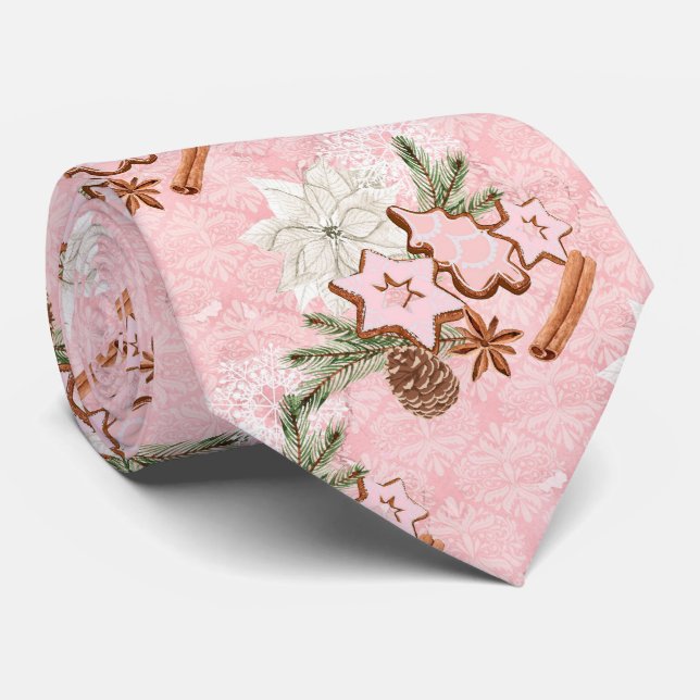 Christmas Pink Gingerbread Cookies Tie (Rolled)