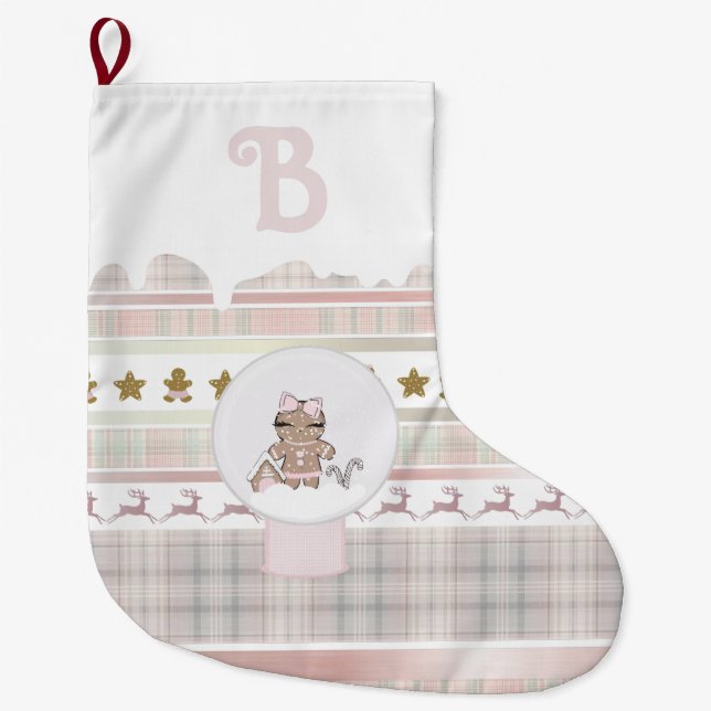 Christmas Pink Gingerbread Initial Stocking  (Front)