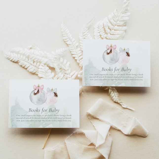 Christmas Pink Girl Books for Baby Enclosure Card (Christmas Baby Shower Books for Baby card)