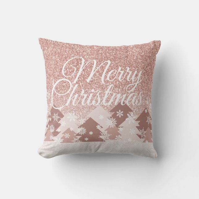Christmas Pink Glitter Blush Pink Trees Family Cushion (Front)